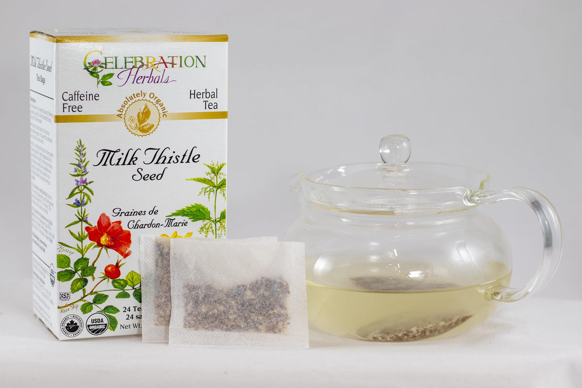 Celebration Herbals milk thistle seeds close-up showcasing premium organic ingredients