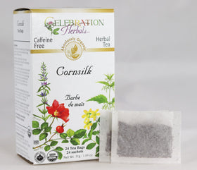 Celebration Herbals organic corn silk tea bags, 24-count, ready for a calming brew.