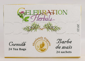 Celebration Herbals organic corn silk tea packaging display, suggesting daily ritual.