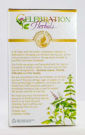 Brand label highlights organic and pure quality of Celebration Herbals tea