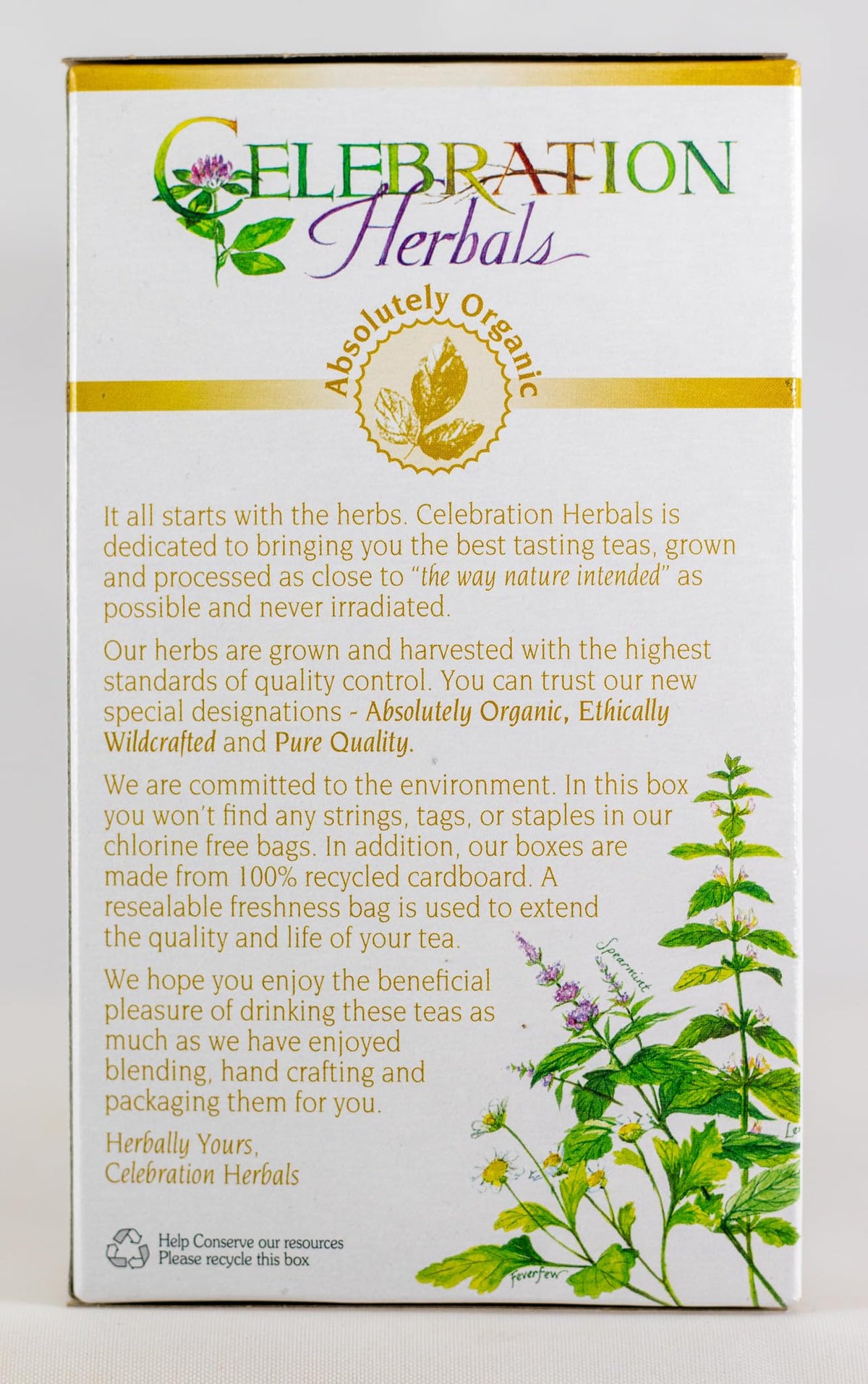 Celebration Herbals organic tea bags in cup, ready for a mindful tea break.