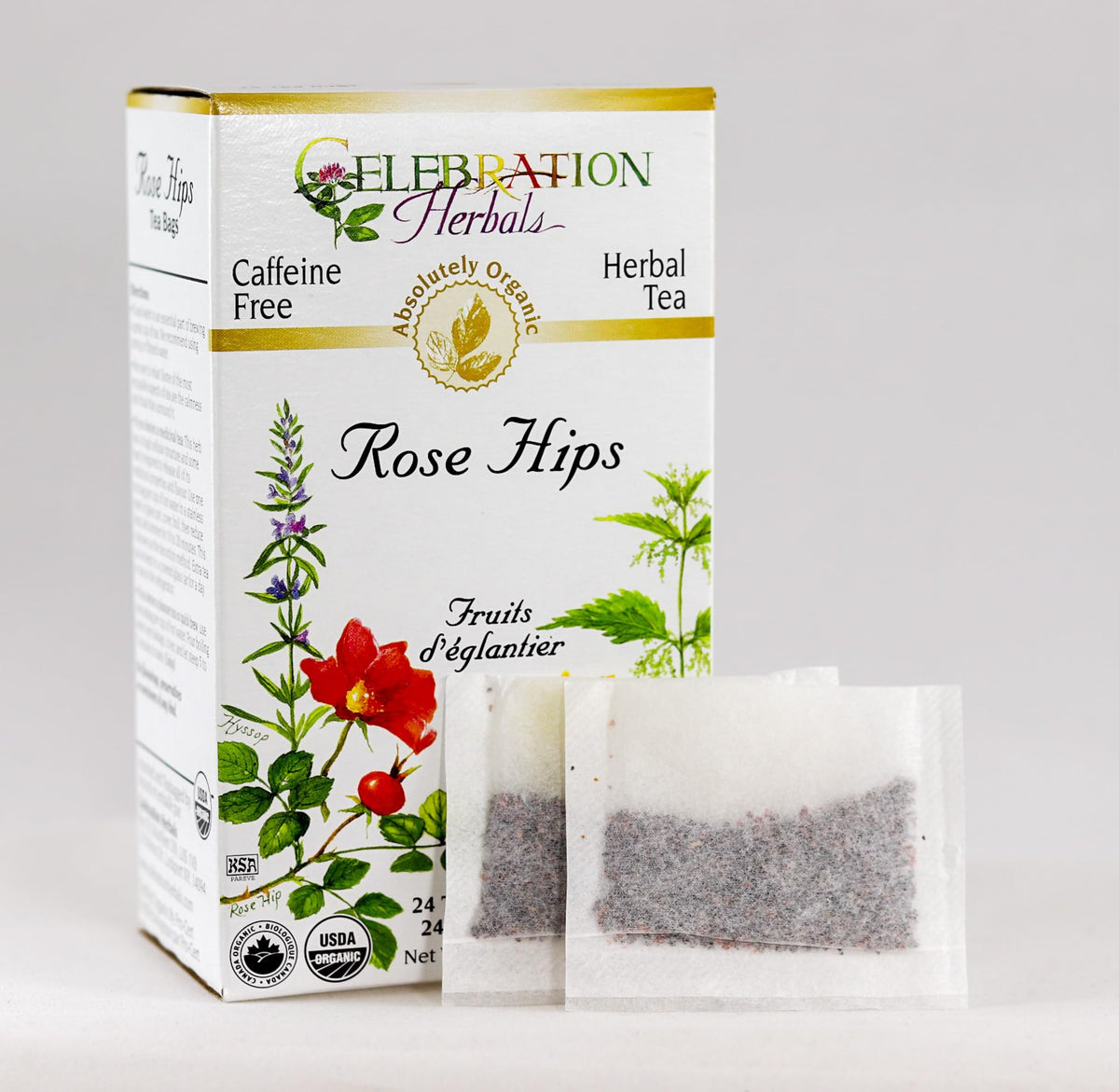 Celebration Herbals Rose Hips Tea bags ready for a comforting brew