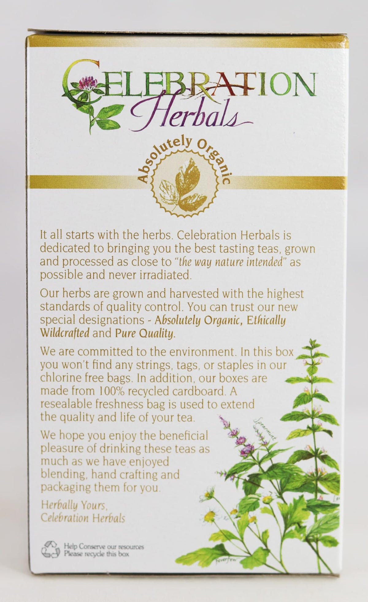 Celebration Herbals steeped tea cup inviting warm, caffeine-free relaxation.