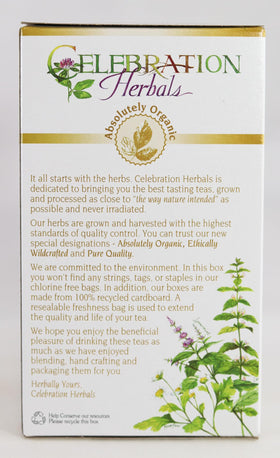Celebration Herbals steeped tea cup inviting warm, caffeine-free relaxation.