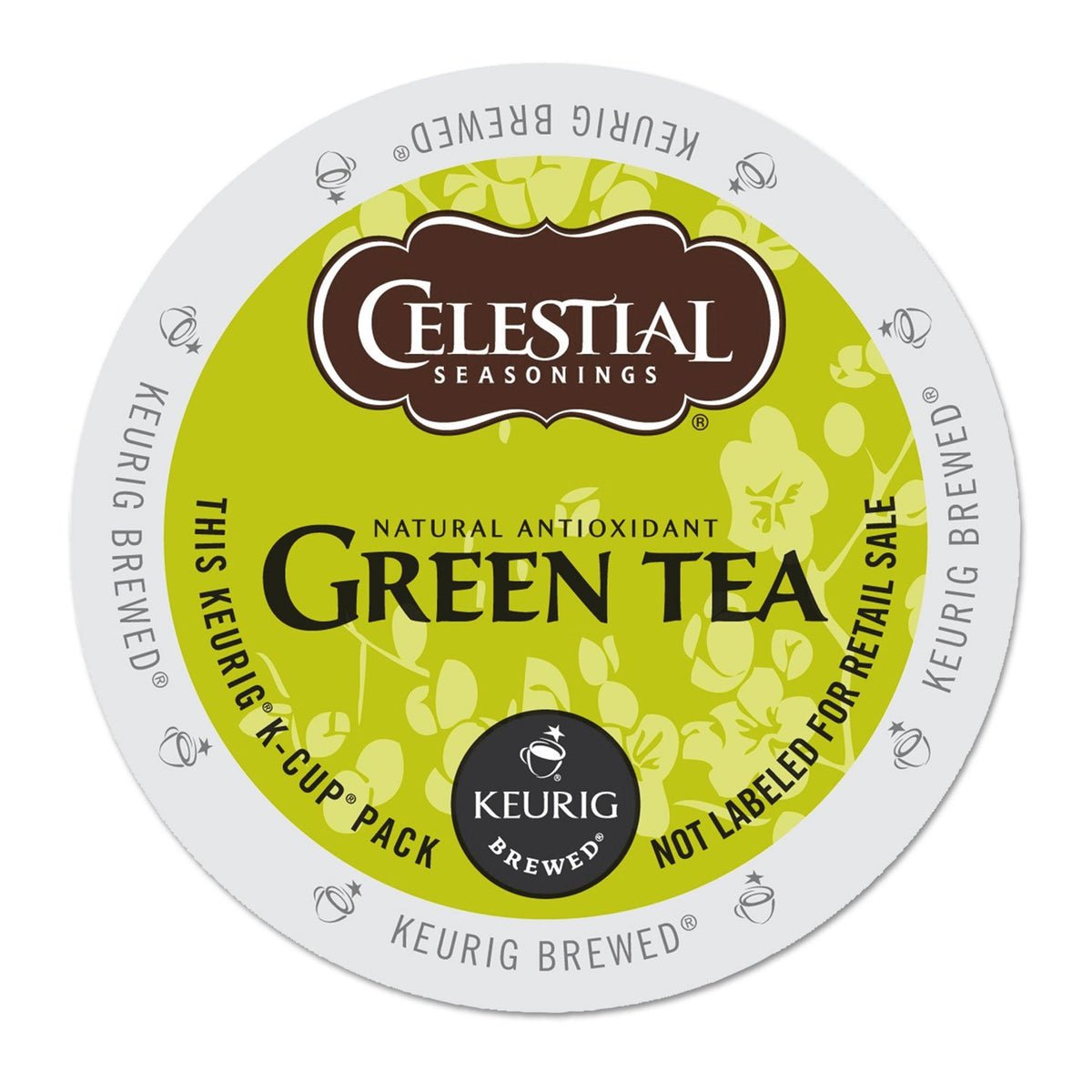 Celestial Seasonings authentic green tea packaging highlights the convenient K-Cup format for quick brewing.
