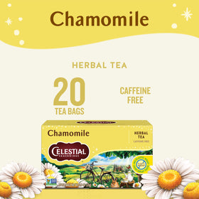 Celestial Seasonings Chamomile box back view showing ingredients and sourcing details.