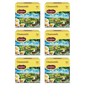 Celestial Seasonings Chamomile tea boxes in a six-pack for calm moments