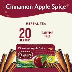 Celestial Seasonings Cinnamon Apple Spice box packaging showcases vibrant branding and natural ingredients