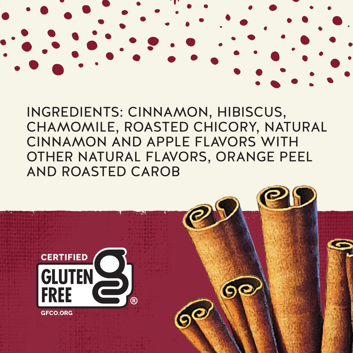 Celestial Seasonings Cinnamon Apple Spice packaging close-up highlighting natural ingredients