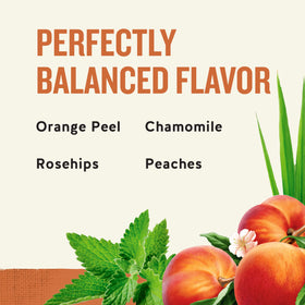 Fresh peach slices and chamomile blossoms highlight the Country Peach Passion blend.