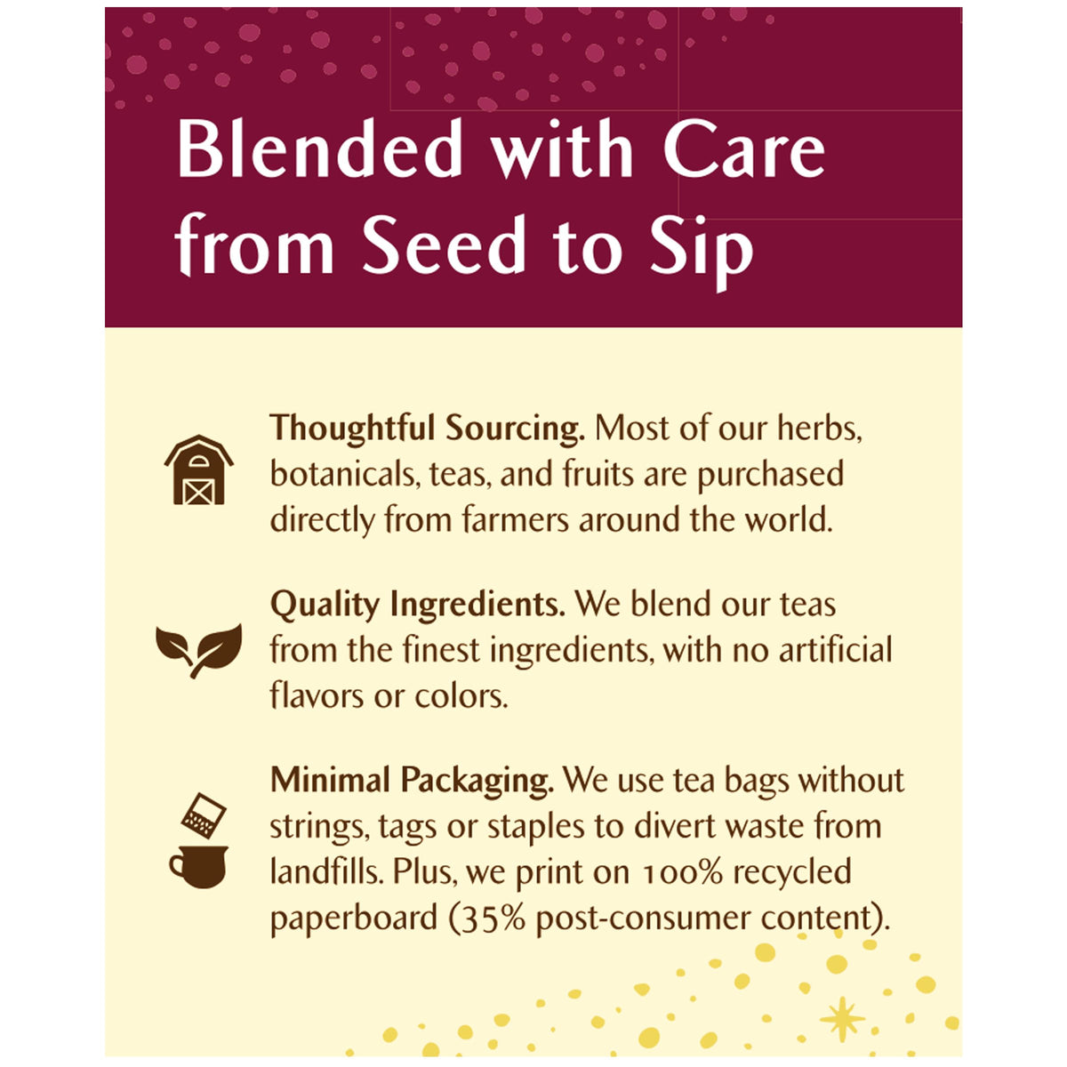 Celestial Seasonings Cranberry Vanilla Wonderland teabag closeup emphasizes natural ingredients.