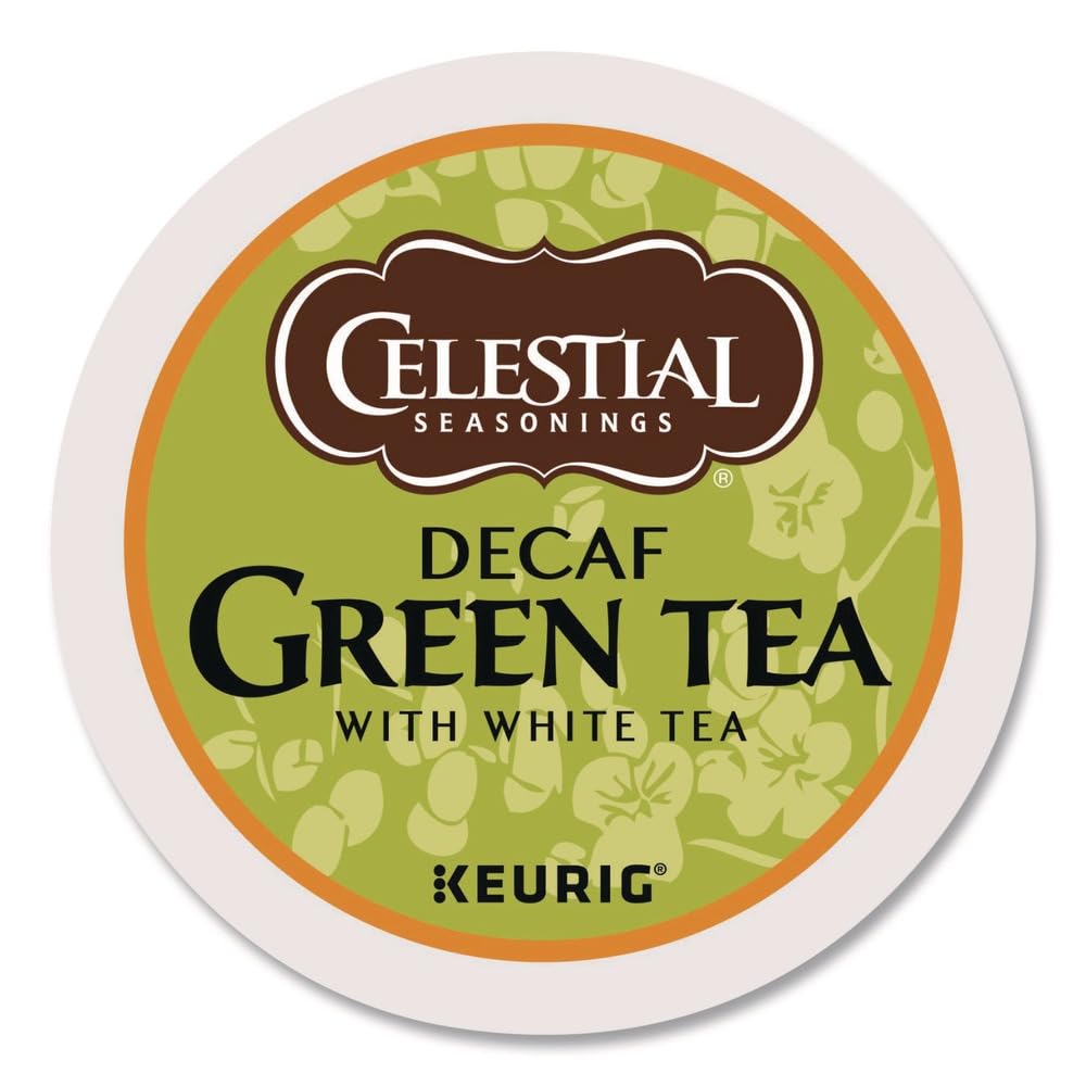 Label detail highlighting decaffeination and Bai Mu Dan green tea blend.