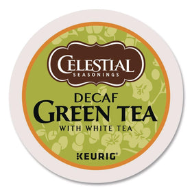 Label detail highlighting decaffeination and Bai Mu Dan green tea blend.