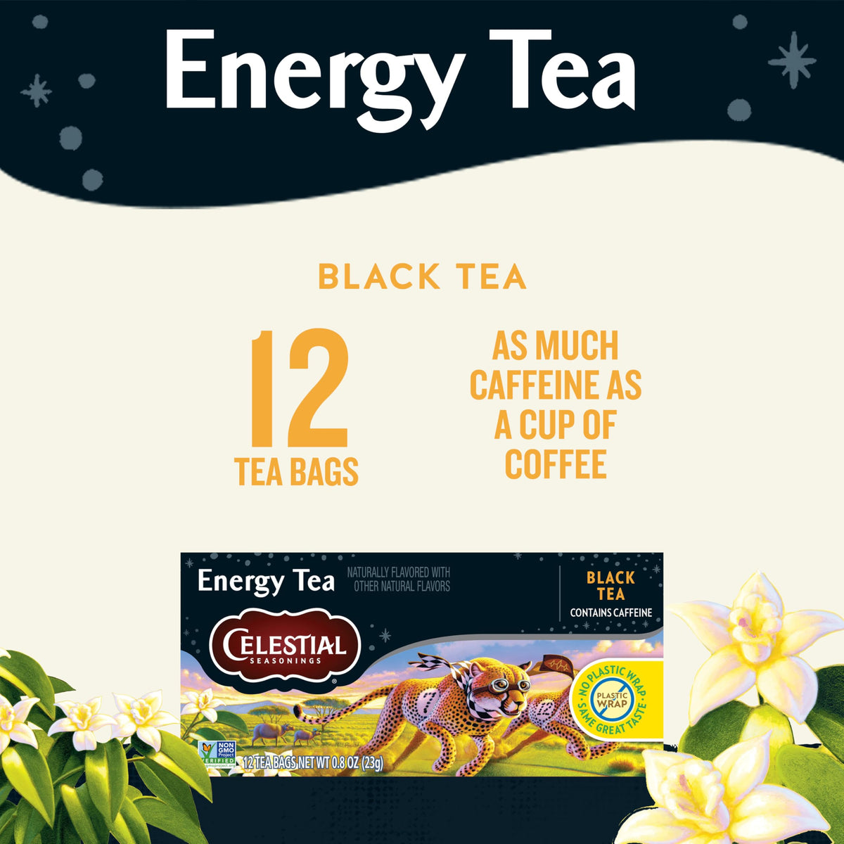 Celestial Seasonings Energy Tea vanilla aroma enhances the morning routine.