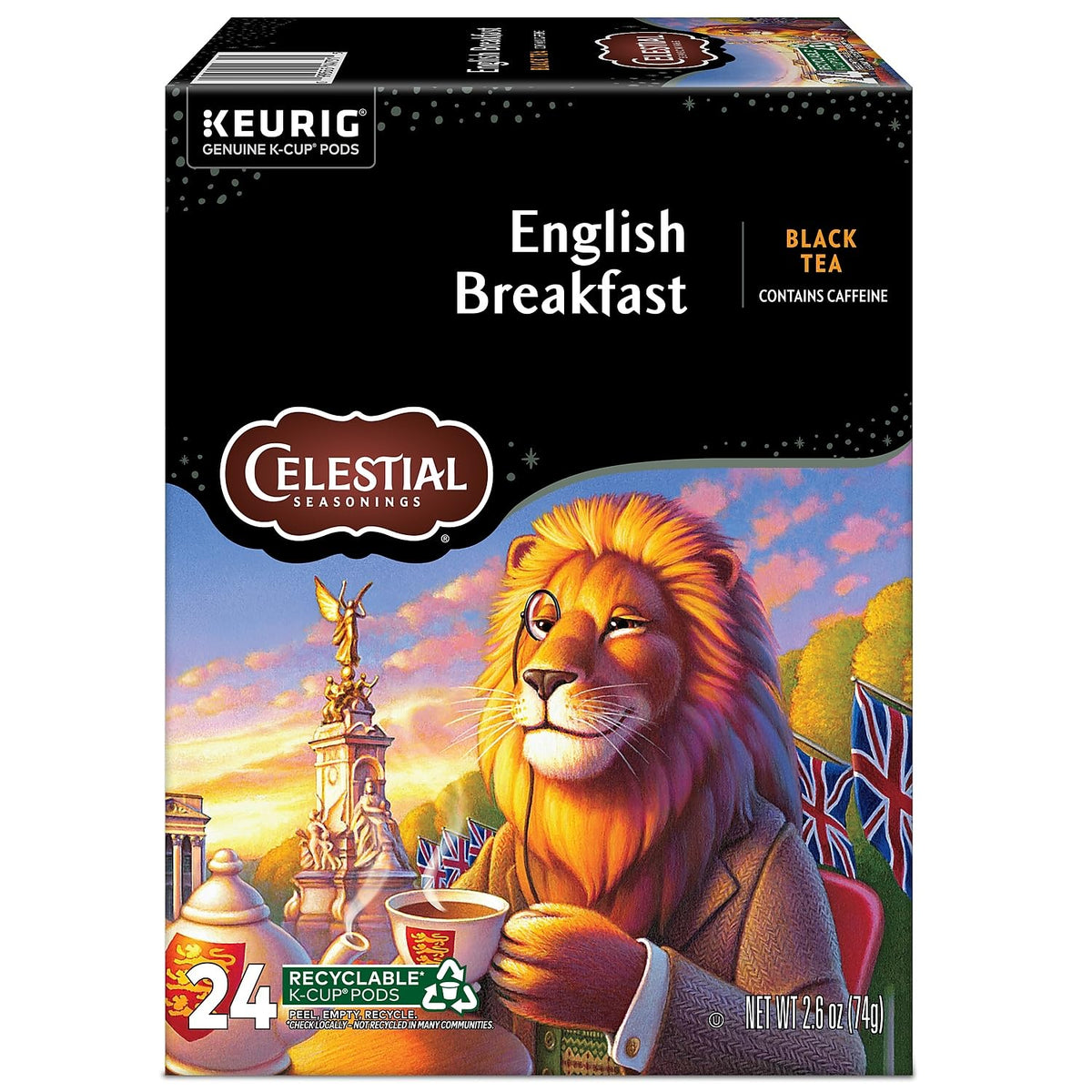 Celestial Seasonings English Breakfast amber brew in mug.