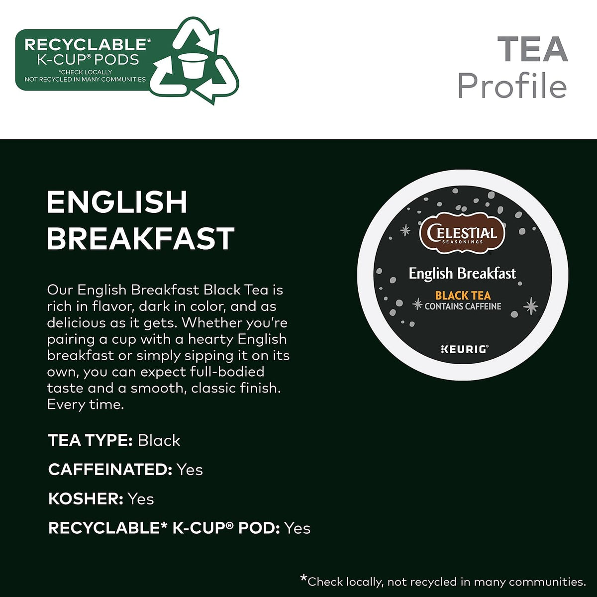Celestial Seasonings English Breakfast kcup closeup highlighting convenient single-serve.