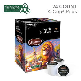 Celestial Seasonings English Breakfast steaming cup displaying robust aroma.