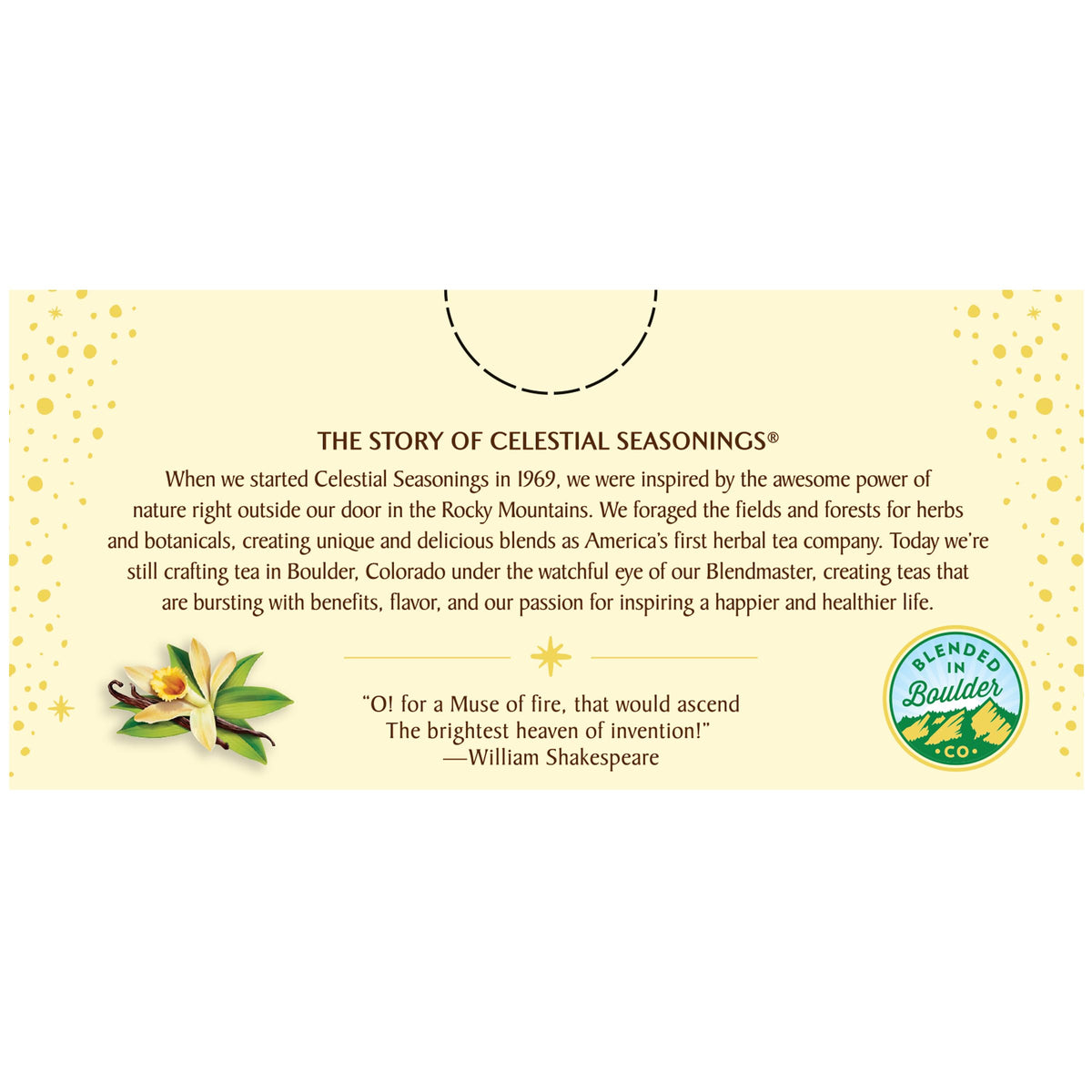Celestial Seasonings Fireside Vanilla Spice cup shows caffeine-free option for evenings.