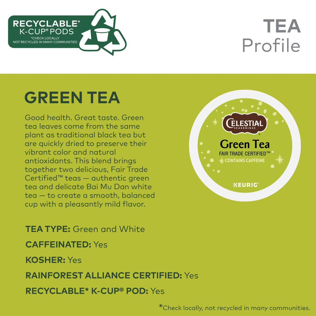Celestial Seasonings green tea and Bai Mu Dan blend label on packaging.