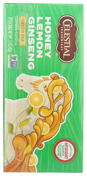 Kichen counter setup with Celestial Seasonings green tea honey lemon ginseng boxes.