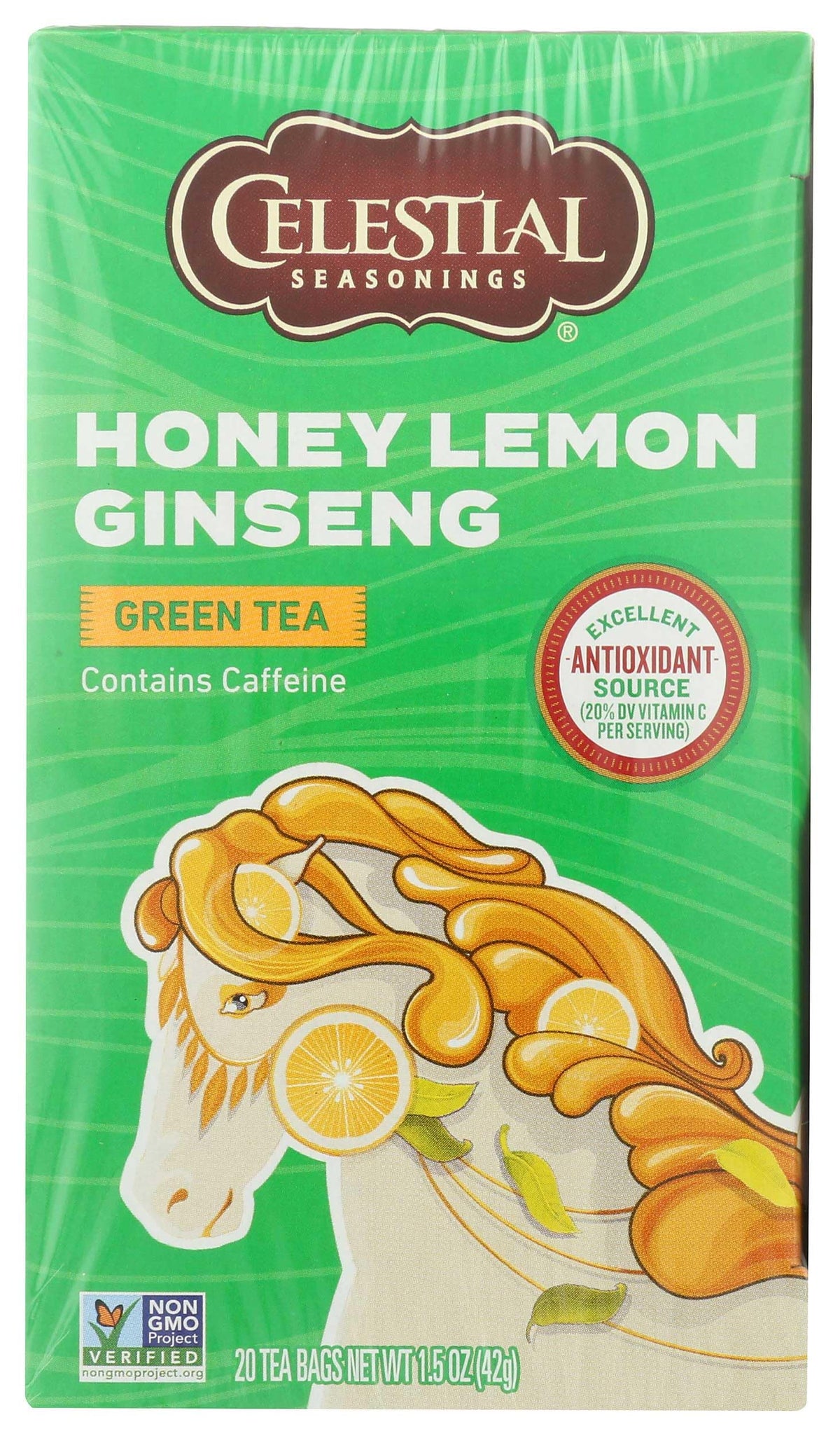 Steeping Celestial Seasonings green tea honey lemon ginseng to reveal aroma.