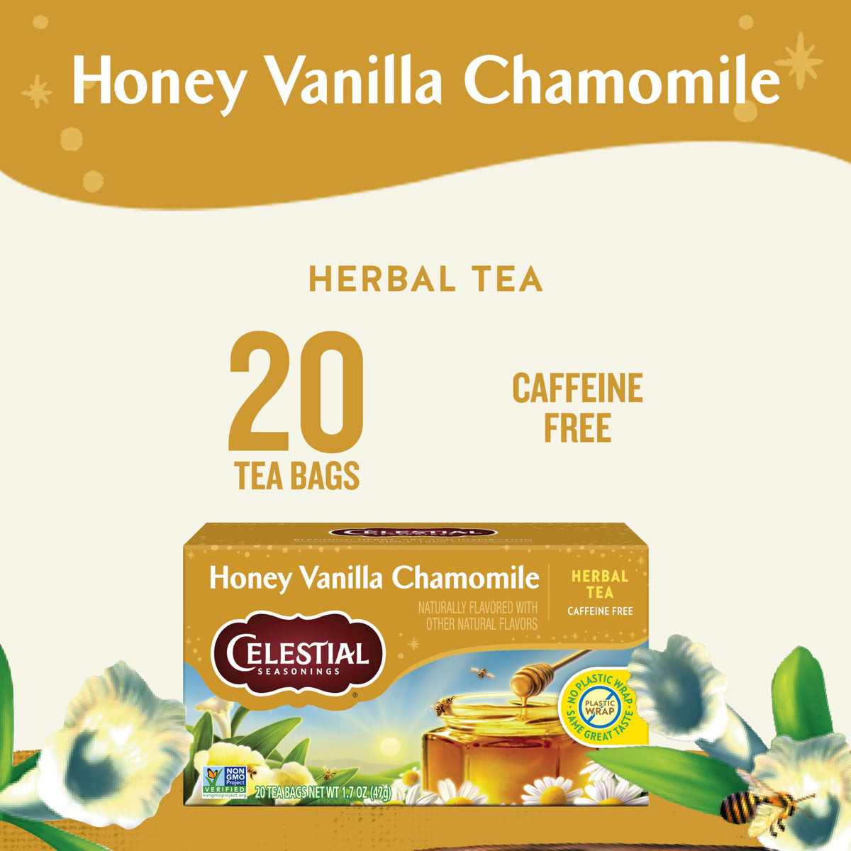 Celestial Seasonings chamomile-tea-steeping-cup showing calming aroma and easy prep.
