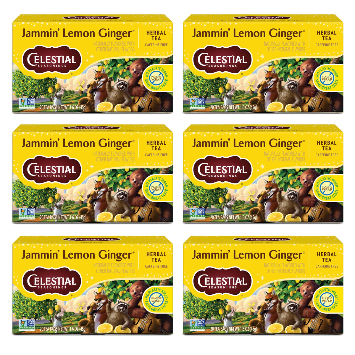 Jammin' Lemon Ginger tea box by Celestial Seasonings ready for on-shelf display.