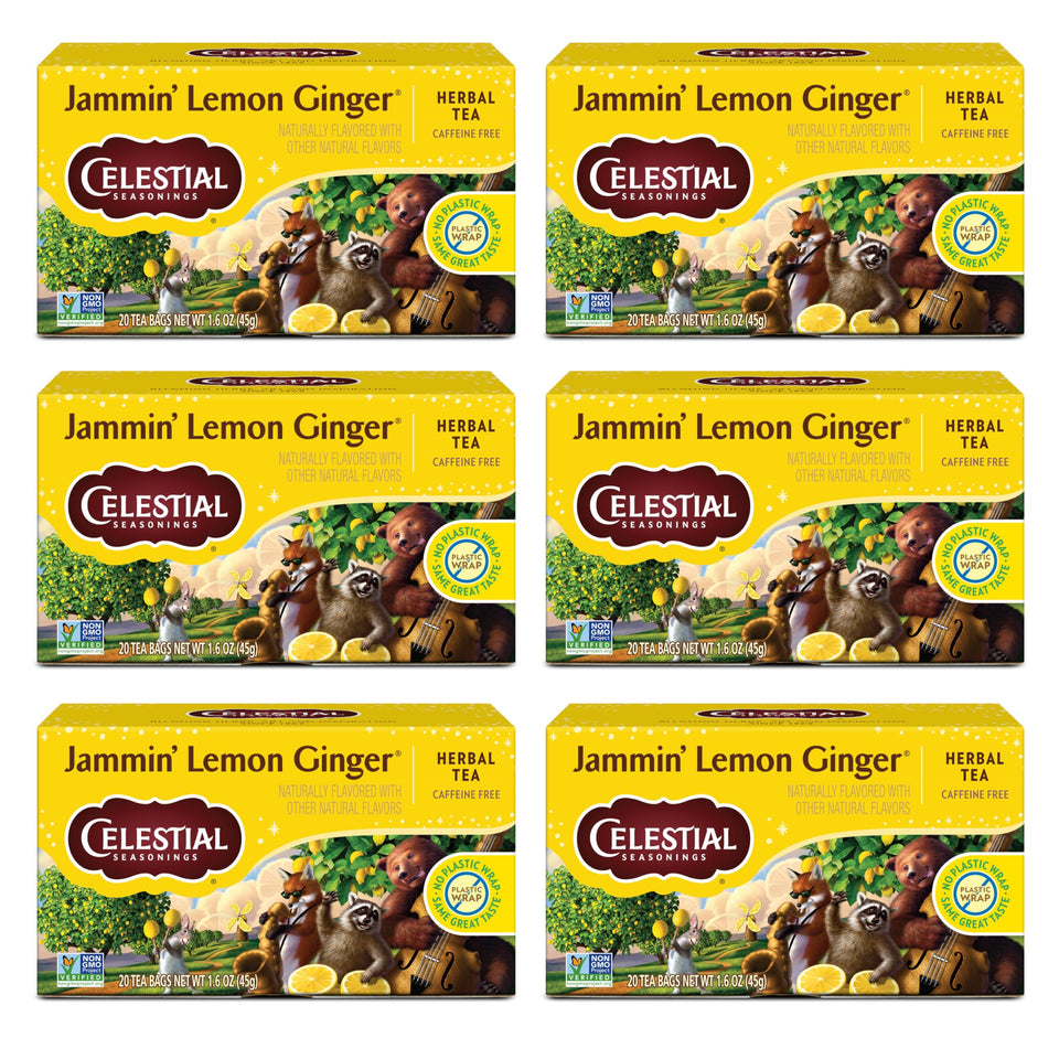 Jammin' Lemon Ginger tea box by Celestial Seasonings ready for on-shelf display.