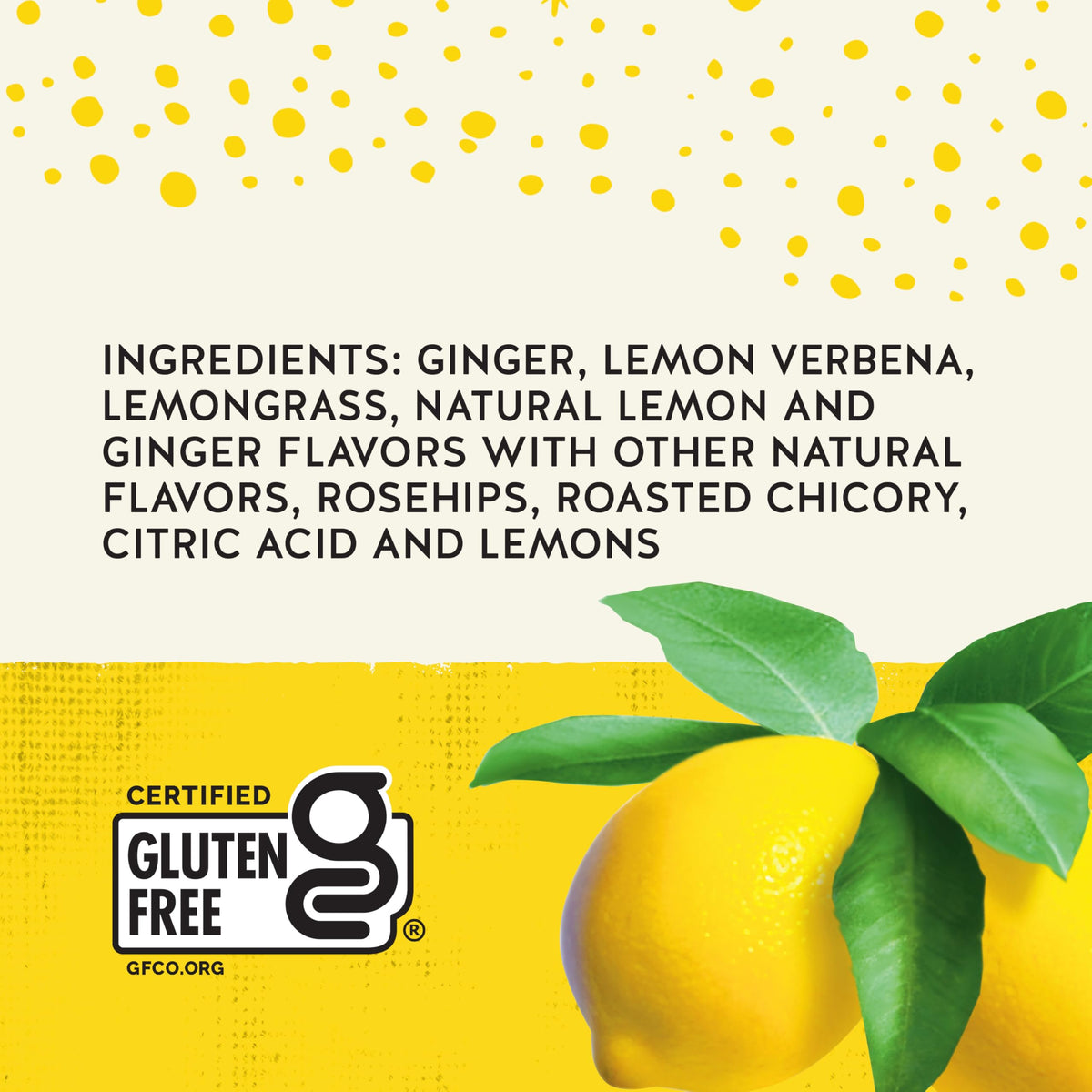 Close look at Jammin' Lemon Ginger herbal blend ingredients: ginger and lemon.