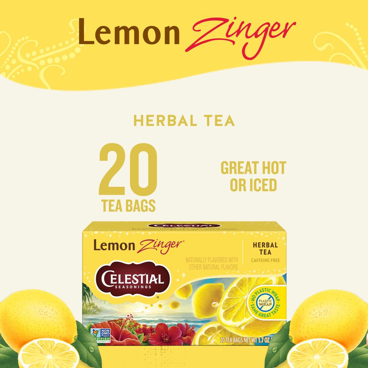 Celestial Seasonings Lemon Zinger cup steeping, ruby-red color and tart notes