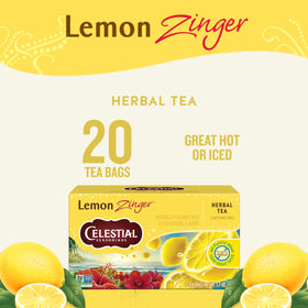 Celestial Seasonings Lemon Zinger cup steeping, ruby-red color and tart notes