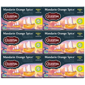 Celestial Seasonings Mandarin Orange Spice tea boxes display the caffeine-free, aromatic blend