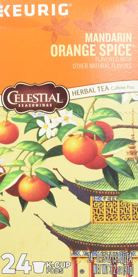 Cozy moment sipping Celestial Seasonings Mandarin Orange Spice, caffeine-free comfort.