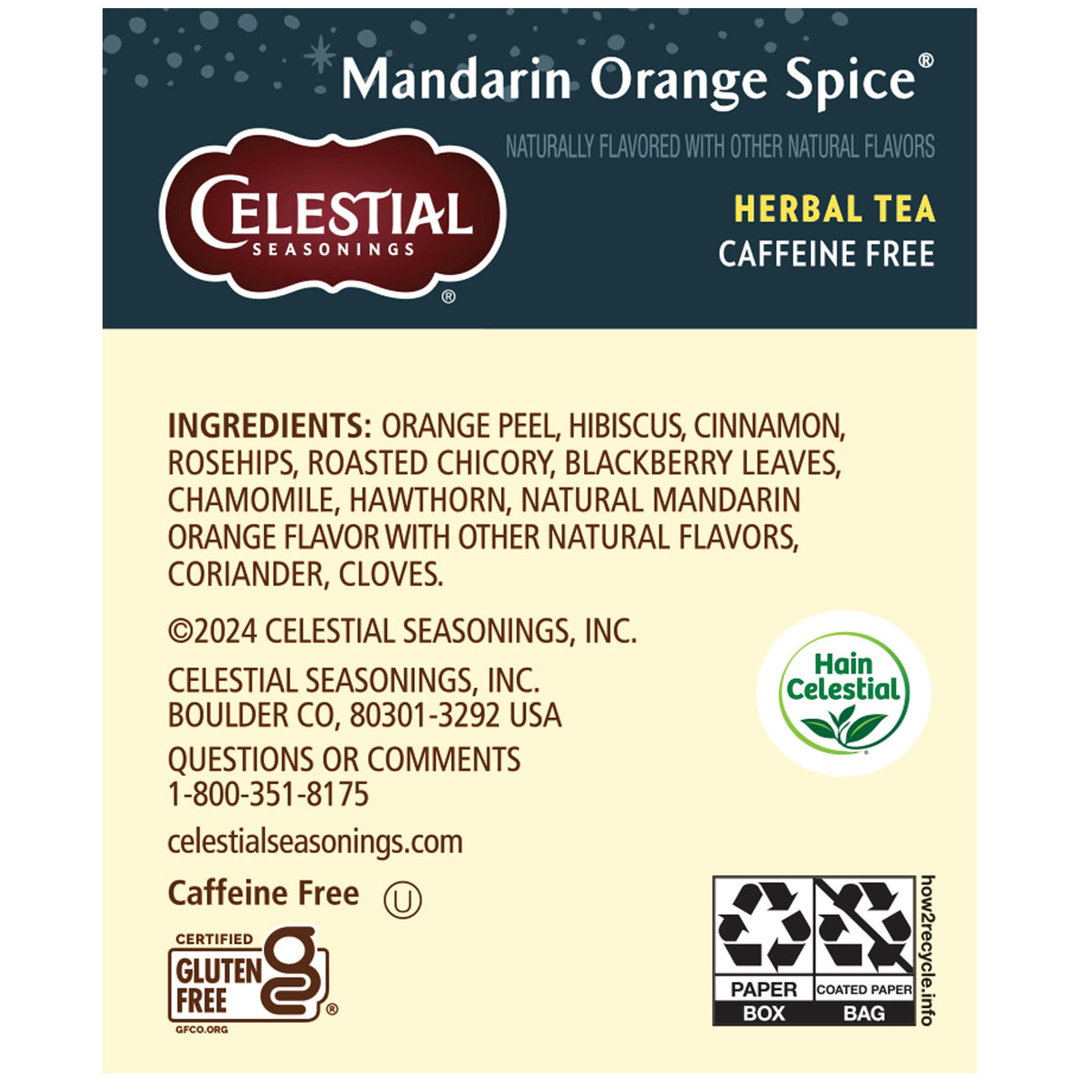 Close-up of ingredients in Celestial Seasonings Mandarin Orange Spice blend