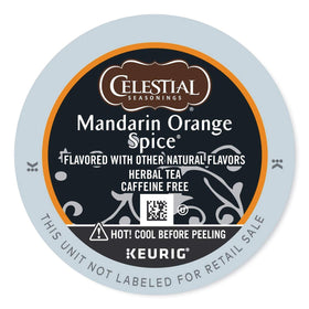 Celestial Seasonings Mandarin Orange Spice tea pod for Keurig; convenient caffeine-free flavor.