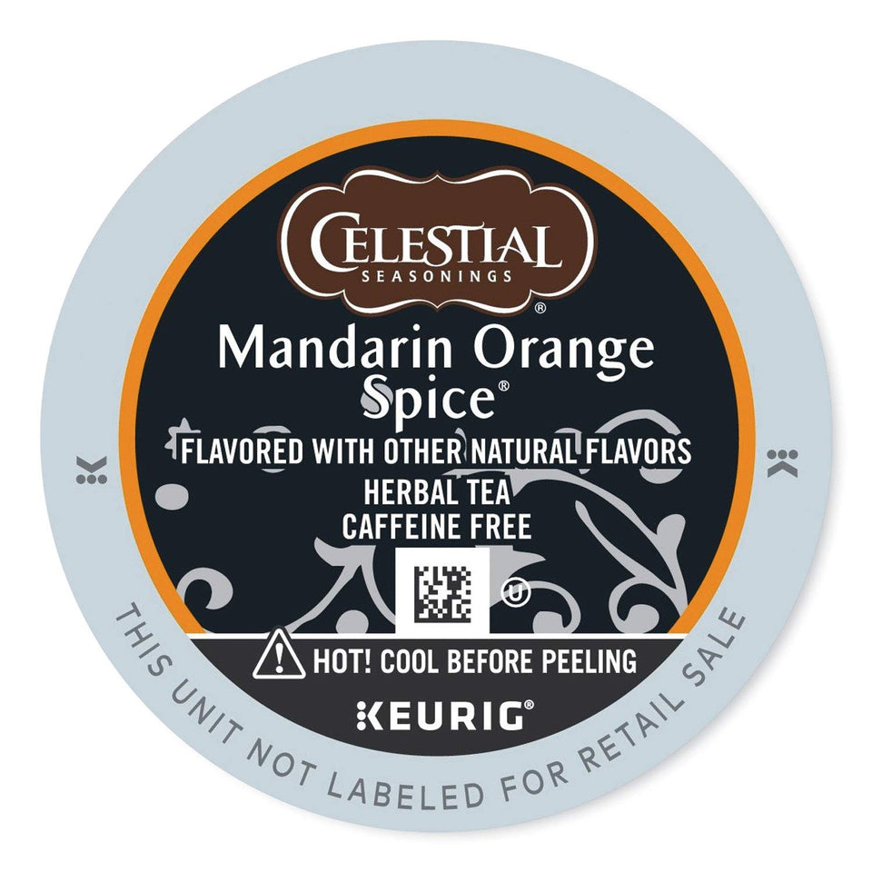 Celestial Seasonings Mandarin Orange Spice tea pod for Keurig; convenient caffeine-free flavor.