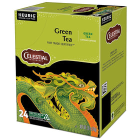 Orthodox Union kosher logo on Celestial Seasonings green tea packaging for quality assurance.