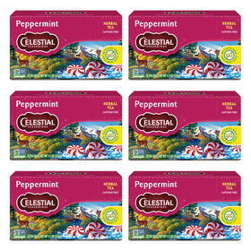 Celestial Seasonings Peppermint Tea bags ready for a caffeine free refreshment.