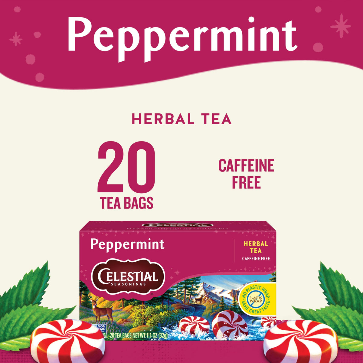Steam rising from Celestial Seasonings peppermint tea while steeping.