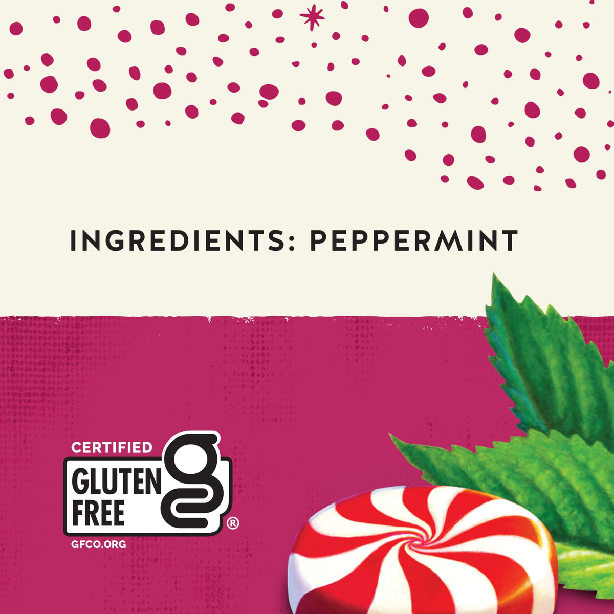 Label close-up of Celestial Seasonings peppermint tea, caffeine-free herbal blend details.