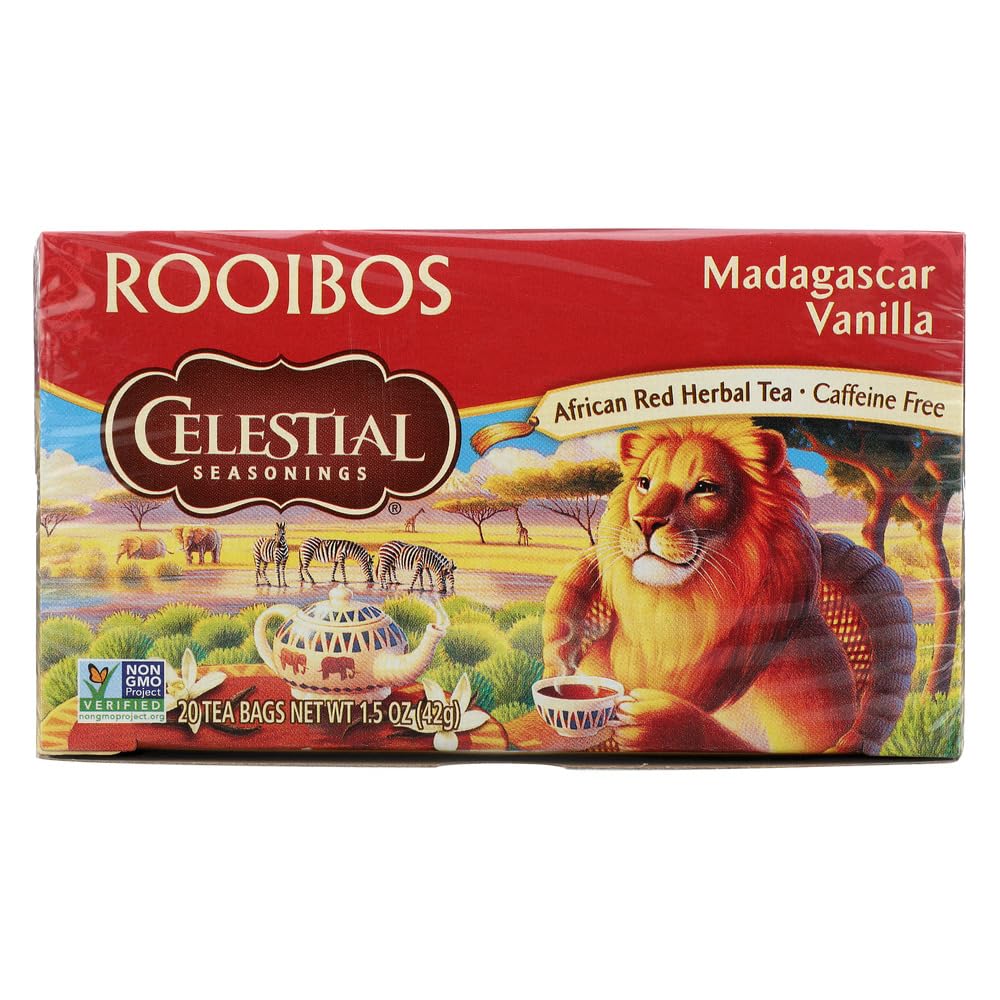 Celestial Seasonings Red Rooibos Madagascar Vanilla pack with warm vanilla aroma.