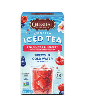 Celestial Seasonings Red, White & Blueberry tea bags for caffeine-free cold brew.