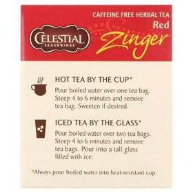 Celestial Seasonings Red Zinger hot cup, inviting citrusy zest with warmth.