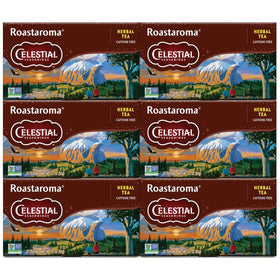 Celestial Seasonings Roastaroma tea bags in a six-pack box for a cozy caffeine-free flavor