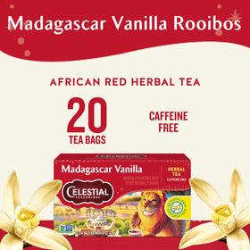 Celestial Seasonings Rooibos Madagascar Vanilla tea bags ready to brew