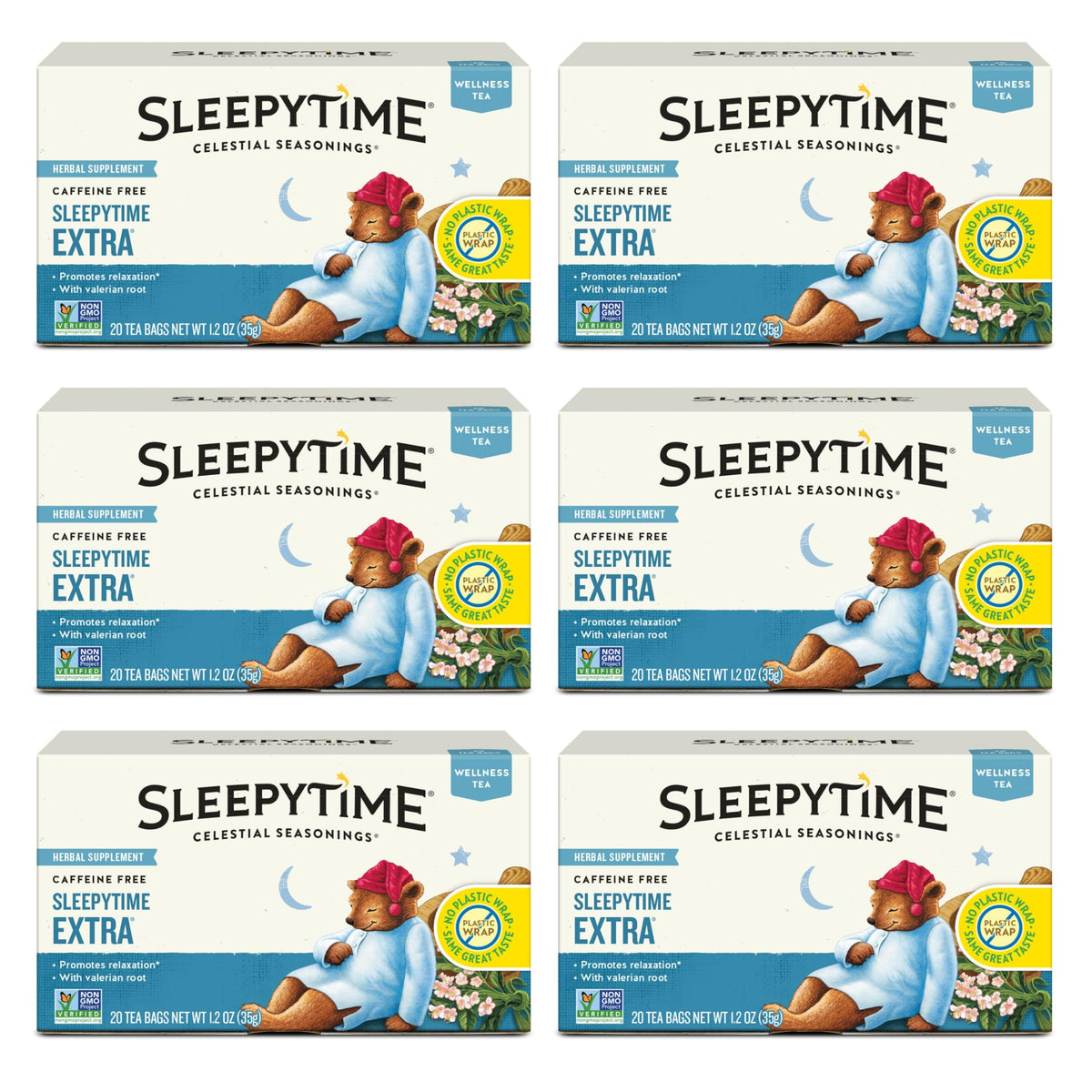 Celestial Seasonings Sleepytime Extra tea bag in a mug for a calming evening ritual