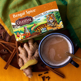 Celestial Seasonings Sleepytime herbal tea cup, soothing aroma for winding down.