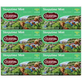 Celestial Seasonings Sleepytime Mint tea box offers calming bedtime blend for unwinding