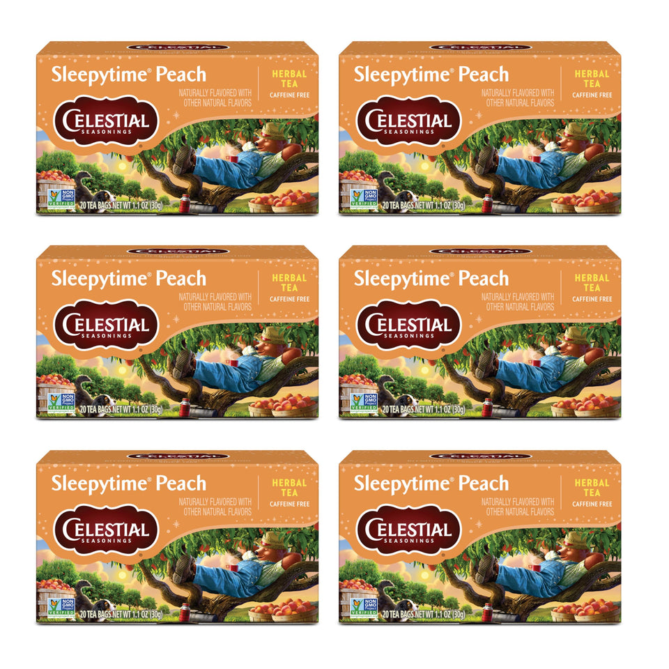 Celestial Seasonings Sleepytime Peach tea bags for caffeine-free bedtime ritual