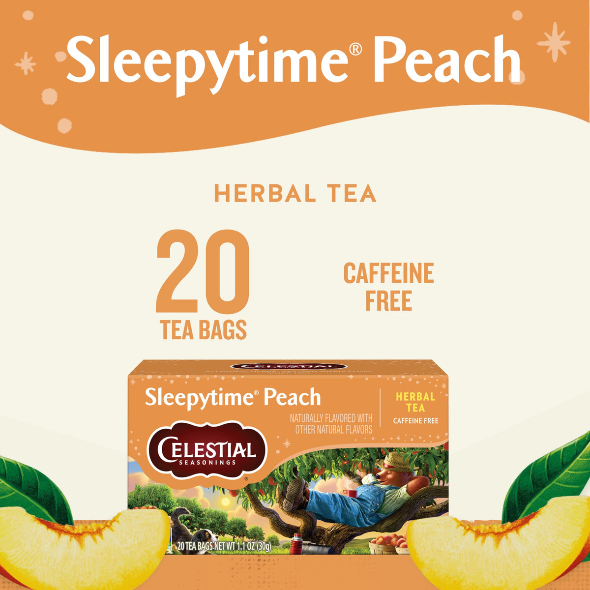 Sleepytime Peach tea in a cup with soothing aroma